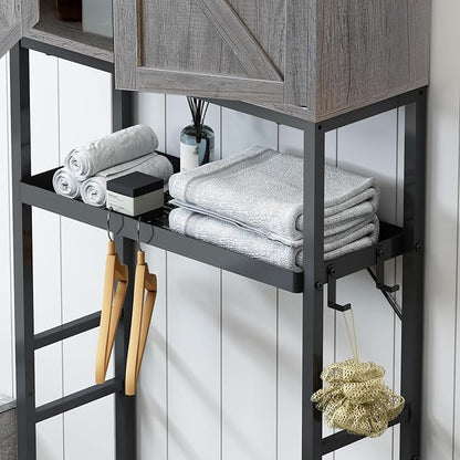 Timboniture Over The Toilet Storage Cabinet, Bathroom Above Toilet Cabinet Organizer with Doors and Adjustable Shelves, Bathroom Shelf Organizer with Anti-Tip Device & Drain Rack, Grey
