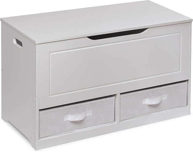 Badger Basket Toy Box and Storage Bench - Chest and Seat Combo with 2 Reversible Baskets, Safety Hinge Lid - Kids Toy Organizer for Playroom or Bedroom - White