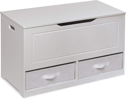 Badger Basket Toy Box and Storage Bench - Chest and Seat Combo with 2 Reversible Baskets, Safety Hinge Lid - Kids Toy Organizer for Playroom or Bedroom - White