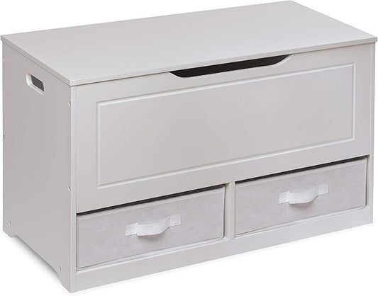 Badger Basket Toy Box and Storage Bench - Chest and Seat Combo with 2 Reversible Baskets, Safety Hinge Lid - Kids Toy Organizer for Playroom or Bedroom - White