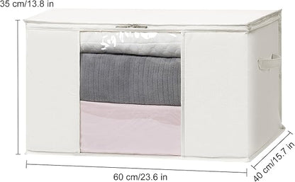 TYEERS Large Storage Bags with Zipper and Clear Window, Cotton Blended Fabric Storage Containers for Seasonal Clothes and Bedding, 23.6x15.7x13.8 Inches, 8-Pack, Beige
