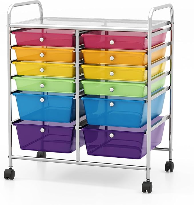 ARLIME 12-Drawer Rolling Storage Cart, 12 Drawer Organizer Trolley, Scrapbook Paper Organizer, Suitable for Office and School, Rolling Office Storage Tools