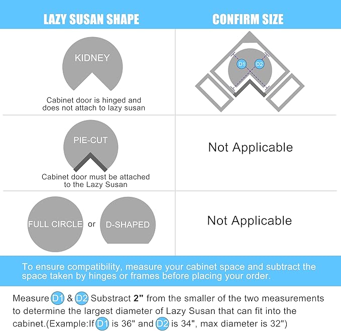 32" Kidney Lazy Susan for Cabinet, 270° Height Adjustable Replacement Shelves for Kitchen Corner Cabinet(Cannot be Door-Mounted)