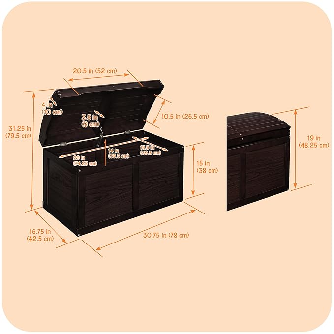 Badger Basket Hardwood Safety Hinge Barrel Top Toy Storage Chest, Espresso, 17x19 Inch (Pack of 1) (01345)