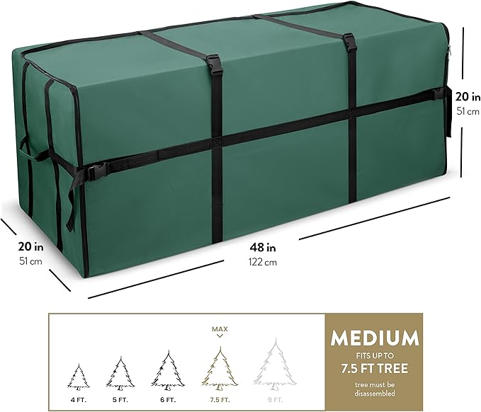 ZOBER Wide Christmas Tree Storage Bag - Maximum Accessibility - Fits 7.5 Ft Trees - 600D Oxford Fabric Christmas Tree Bag For Storage Box For Xmas - Strong Durable Straps & Handles - Card Slot - Green
