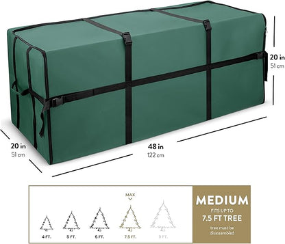 ZOBER Wide Christmas Tree Storage Bag - Maximum Accessibility - Fits 7.5 Ft Trees - 600D Oxford Fabric Christmas Tree Bag For Storage Box For Xmas - Strong Durable Straps & Handles - Card Slot - Green