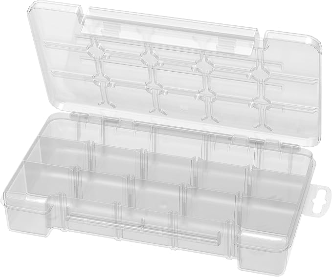 Akro-Mils 05705 Plastic Portable Parts Storage Case for Hardware and Crafts with Hinged Lid and 4 Adjustable Dividers, (8-3/8-Inch x 5-Inch x 1-5/8-Inch), Small, Clear