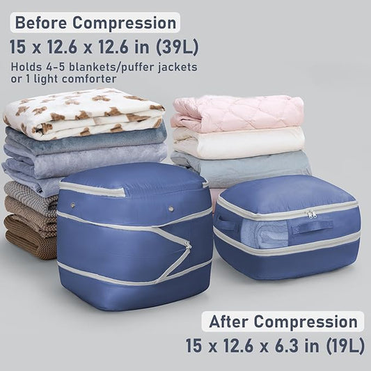 DIMJ Compression Storage Bags 6 Pack - Blanket Storage Bags with Window Zipper, Ultra Space Saving Self Compression Organizer for Puffer Jacket, Bedding, Lightweight Comforter Duvet, Sweater, Sheet
