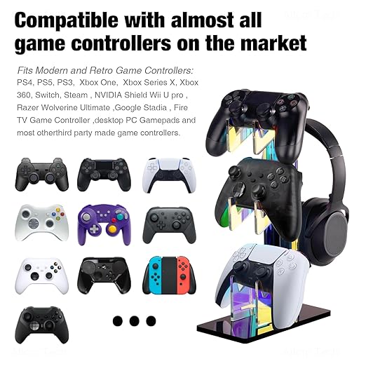 NiHome Iridescent Acrylic Multi-Tier Universal Game Controller Headset Holder Stand for PS5 Xbox ONE Switch Colorful Controller Stand Gaming Accessories Anti-Slip Stable Headphone Holder (3-Tier)
