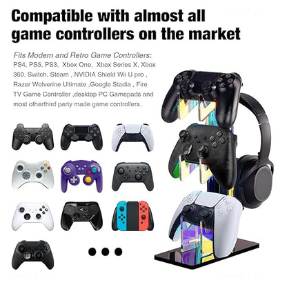 NiHome Iridescent Acrylic Multi-Tier Universal Game Controller Headset Holder Stand for PS5 Xbox ONE Switch Colorful Controller Stand Gaming Accessories Anti-Slip Stable Headphone Holder (3-Tier)