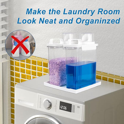68oz Laundry Detergent Container, 2 Pack Plastic Liquid Detergent Dispenser for Laundry Room Powder,Soap,Fabric Softener, Scent Beads Storage and Organization,with 5 Labels,1 Tray.(2, 68oz)