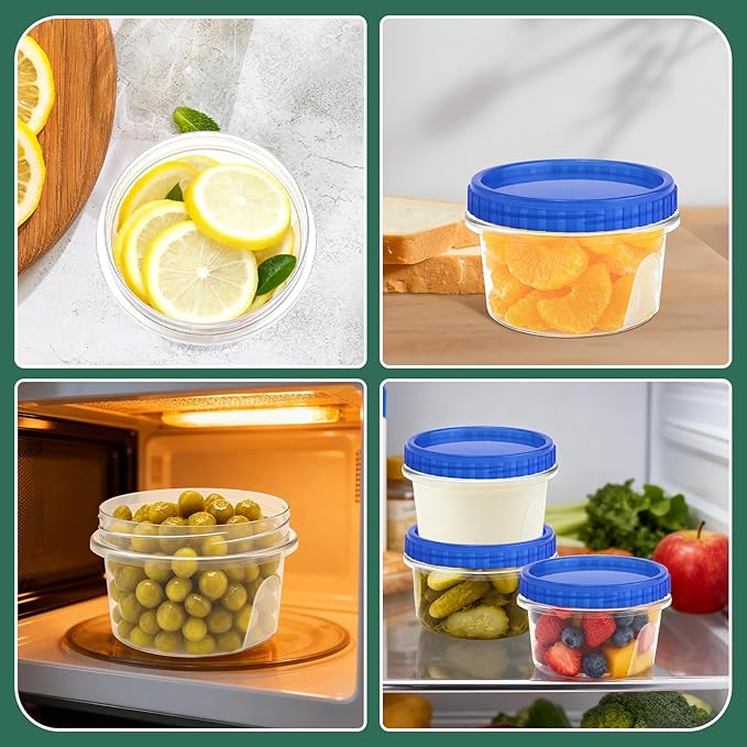 ISUSSER 6 Pack Freezer Containers with Screw On Lids, 12 Oz Stackable Reusable Plastic Storage Container, Airtight Plastic Food Storage Containers with Twist Top Lids for Food Soup Jello Sauce