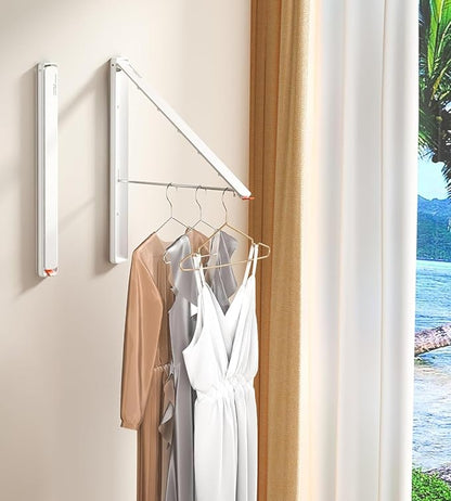 Dr.DJ Clothes Drying Rack Wall Mounted, Retractable & Foldable Clothes Hanger for Laundry Room Organization and Storage, Clothes Hanger Rack for Dorm, Closet, Balcony, Laundry Room(2Pack, White)