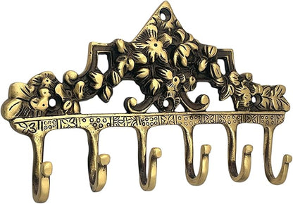 Victorian Brass Wall Hooks for Keys, Vintage Wall Mounted Antique Boho Key Holder for Decor, 6 Prong Decorative Key Hooks, Shabby Chic Towel Hooks Rustic- 1 Piece
