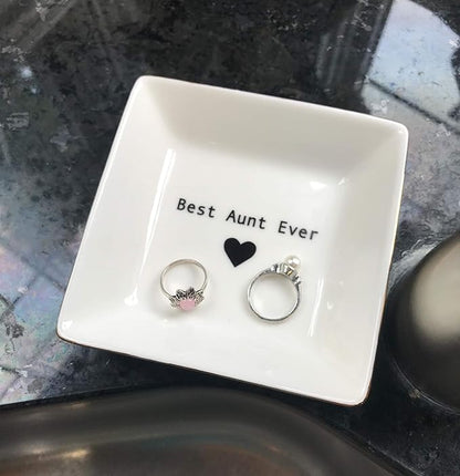 Simply Charmed Best Aunt Ever Gift – Ceramic Jewelry Dish or Ring Holder – BAE Trinket Tray - Elegant Valentine's Day or Birthday Gift for Auntie