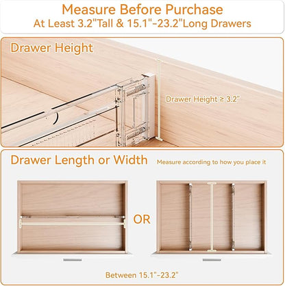 Yieach 8 Pack 3.2 Inch Shallow Acrylic Drawer Dividers for Clothes -Expandable from 15-21''- Adjustable Drawer Dividers for Baby Clothing,Sock,Underwear,Clear in Drawer Separators for Dresser,Kitchen