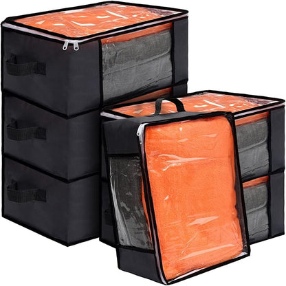 Sadnyy 6 Pcs Clear Storage Bags Zippered Plastic Clothes Containers Case Fabric Blanket Organizer Large Sweater Storage Bins with Handles for Cloth Bedding Sheets Closet Toys(16 x 12 x 8 Inch,Gray)