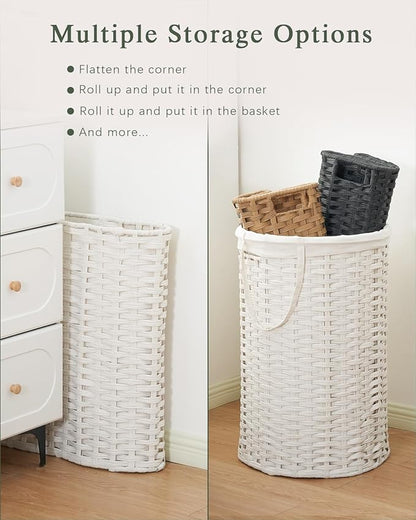 Laundry Hamper Laundry Basket Round 19.0 Gal (72 L) Handwoven Rattan Hamper, Large Wicker Laundry Hamper with Removable Laundry Bag Handles 2 Mesh Bags for Bedroom Living Room White (No Lid)