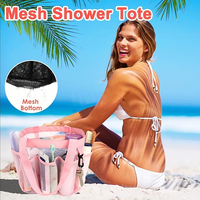 Fammart Mesh Shower Caddy Portable for College Dorm Room Essentials, 8-Pocket Large Shower Basket Tote Bag with 2 Handles for Toiletry, Bathroom, Beach, Camp, Gym