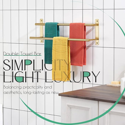 KOKOSIRI 20 Inch Bathroom Towel Racks Double Towel Bar Bath Towel Holder Towel Hanger Towel Shelf Wall Mount Stainless Steel Brushed Gold B5010BG-L20