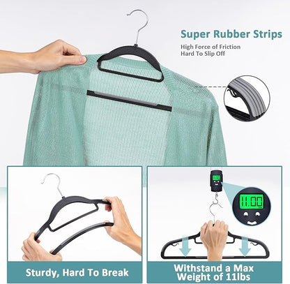 LMTrystFit 50 Pack Coat Hangers, Space-Saving, Non-Slip, Sturdy Heavy Duty Hangers for Suit, 0.2 Inches Slim Plastic Clothes Hangers, 360° Swivel Hook for Suit/Clothes, Black and Dark Gray