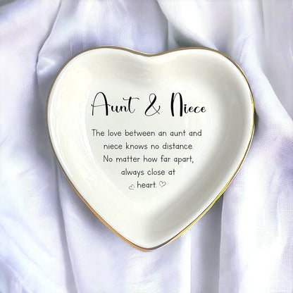 HatafaFurni Gift For Aunt From Niece, Ring Dish For Women Girl, White Ceramic Jewelry Dish, Personalized Trinket Tray, Aunt And Niece, Wedding Gift, Mother's Day Birthday Gift