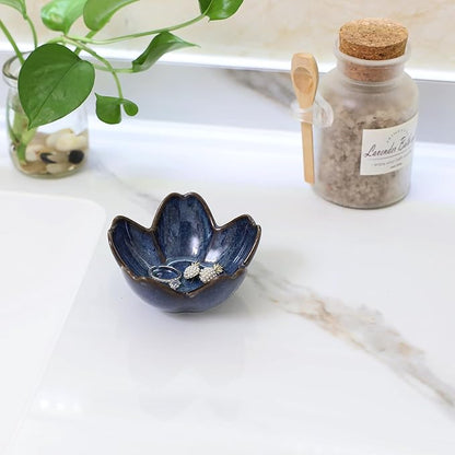 YZMICSTAR Flower Ring Dish Holder,Jewelry Dish Tray,Small Trinket Tray,Jewelry Plate Bowl,Key Bowl,Decorative Plate,Birtdhay Christmas Gifts for Women Friends,Ceramic Kiln effect Blue