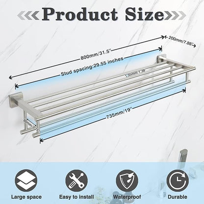 Alise Towel Rack,Towel Holder Towel Shelf with Double Towel Bars for Bathroom Lavatory,SUS 304 Stainless Steel Wall Mount Towel Hanger Storage,32 Inch Brushed Nickel