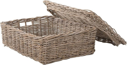 Kouboo Rectangular Underbed Storage Bin with Lid - Rattan Basket for Clothes, Blankets, Pillows - Lightweight Wicker Storage Unit - 9 in. H 26.5 in. L x 21 in. W - from