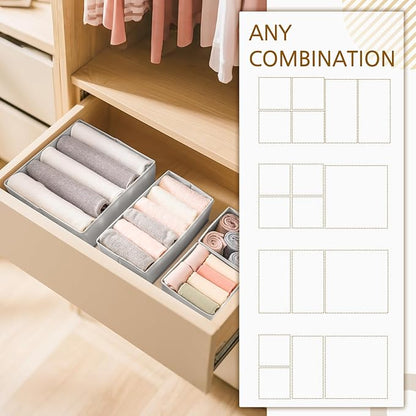 Criusia 15 Pack Drawer Organizer for Clothes, Foldable Dresser Dividers with 3 Sizes, Fabric Storage Bins – Gray
