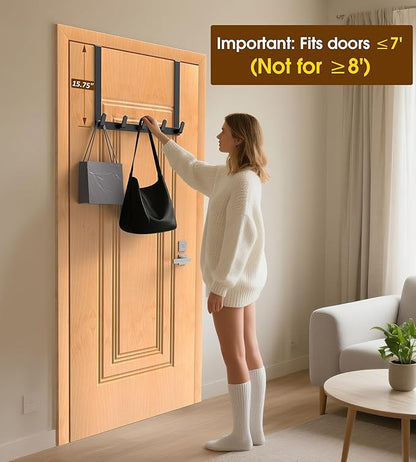 CHAUNCEY HOME Long Over The Door Hooks with 15.75-inch Arms for Easier Access by Women, Heavy Duty Door Hanger for Winter Coat, L16U, Fits Standard 1 3/8'' Doors, Towel Racks Organization, Black