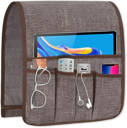 Couch Armrest Remote Control Holder, Couch Caddy Gifts for Seniors Bed Caddy Tv Remote Holder with 5 Pockets for Key Glasses Phone Magazine Holders