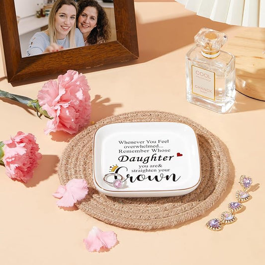 Mom's Jewelry Holder - Remember Whose Daughter You Are - Straighten Your Crown - Gifts for Daughter's Graduation, Wedding, Mother's Day, Valentine's Day