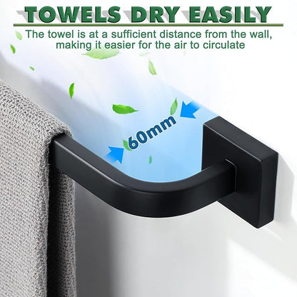 Alise 10'' Towel Bar for Bathroom,Towel Holder Black Towel Racks for Bathroom Wall Mount,SUS304 Stainless Steel Towel Rail Towel Hanger for Walls,Matte Black Finish