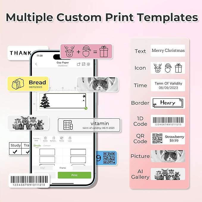 Nelko Label Maker Machine with Tape, P21 Bluetooth Label Printer with 3 Tapes & Case, Wireless Mini Label Makers with Multiple Templates Icon Font Custom for School Office Home, Pink