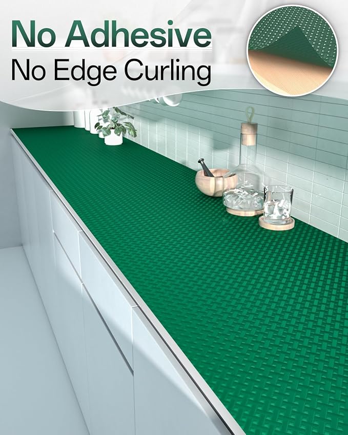 Shelf and Drawer Liner for Kitchen Cabinet, Non-Adhesive 18in x 120in Waterproof Contact Paper Refrigerator Liners Thickened Durable EVA Material Non Slip Mat for Dresser Cupboard Pantry Protector