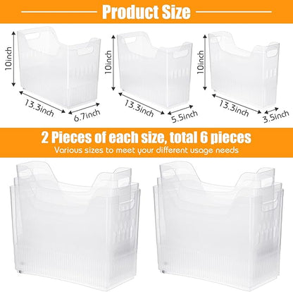 Qunclay 6 Plastic Freezer Organizer Bins with Wheel Set Clear Tall Narrow Kitchen Pantry Organizer Snack Storage Containers for Office Refrigerator(3 Sizes)
