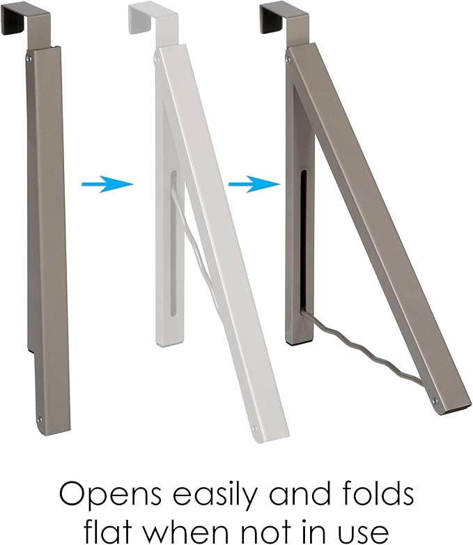 HOLDN’ STORAGE Over The Door Hanger - Single Foldable Rack Organizer for Hanging Clothes, Coats & Towels, Ideal for Dorm Rooms, Laundry, Bathrooms, Etc - Holds up to 20 LBs - Satin Nickel (2 Pack)