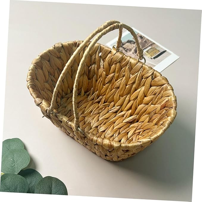 Woven Storage Basket Boho Decor Desktop Organizer Handle Storage Bins for Shelves