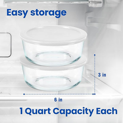 Ultimate Yogurt Containers 2 Pack - Make More Yogurt with 1-Quart Glass Containers (4 Cup) - 100% BPA Free, Durable & Oven Safe Round Bowl Set with Lids - Perfect for Food Storage & Meal Prep