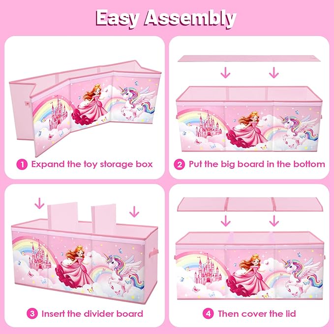 Toy Storage Bin with Lids,Extra Large Toy Box Chest with Handles for Kids Boys Girls,Collapsible Storage Organizer Box Bin Basket for Bedroom,Playroom, Nursery,37.8"x12.6" x15.7",Princess Unicorn