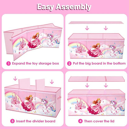 Toy Storage Bin with Lids,Extra Large Toy Box Chest with Handles for Kids Boys Girls,Collapsible Storage Organizer Box Bin Basket for Bedroom,Playroom, Nursery,37.8"x12.6" x15.7",Princess Unicorn