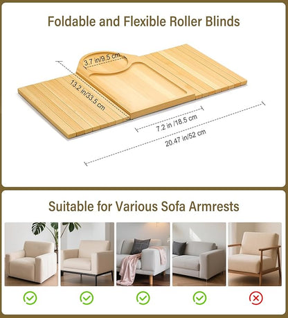 Couch Arm Tray, Bamboo Sofa Table for Couch, Sofa Arm Tray with Cup Holder, Non-Slip Armrest Organizer for Drink, Cup, Snack, Control, Easy to Clean, Natural