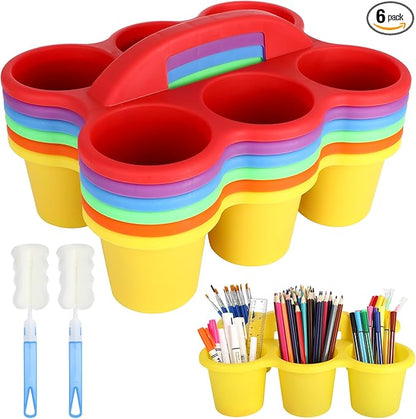 6 Pack Classroom Caddy Organizer with Handle, Plastic Art Caddy Holder, 6 Compartments for Desk, Table, Office, Crafts, Crayon, Marker, Pencil, School Supplies (12 x 9 x 3.5 Inch)