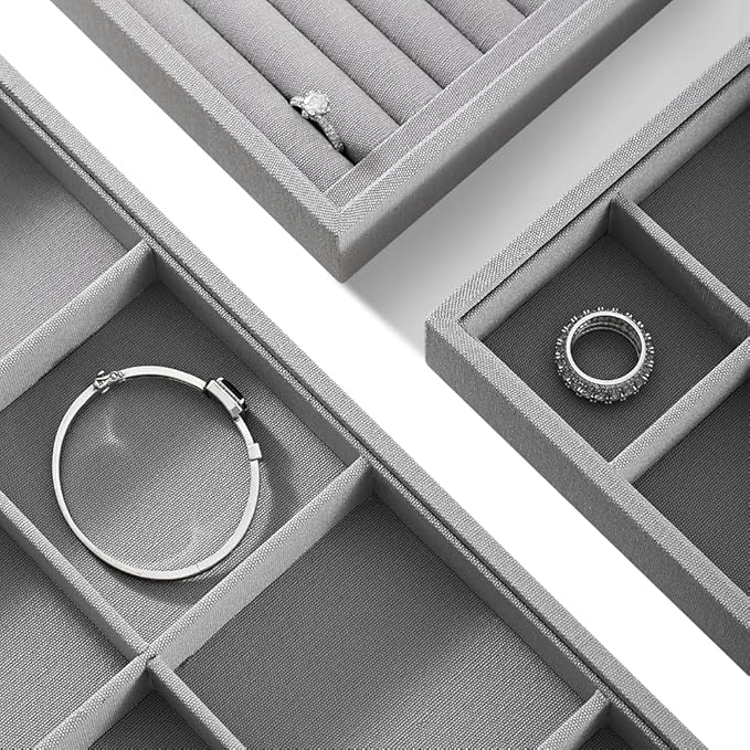Dansmiy Linen 12 Grid Stackable Bangle Storage Tray, Bracelet Watch Display Tray, Jewelry Shop Counter Showcase Table Top Organizers, Makeup Table Drawer Insert Jewelry Tray