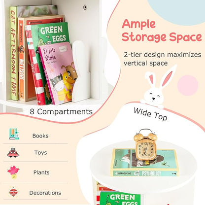 HONEY JOY Kids Rotating Bookshelf, Wooden Spinning Small Corner Organizer w/Baffles, 360°Display Standing Toddler Bookshelf, Narrow Storage Rack, Montessori Book Shelf for Nursery, Playroom (White)