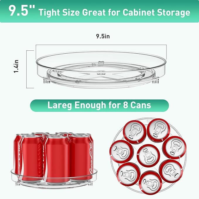 3 Pack Lazy Susan Organizer, 9.5 Inch Lazy Susan Turntable for Cabinet, Refrigerator Organizer for Pantry Organizers and Storage, Non-Skid Fridge Organizer