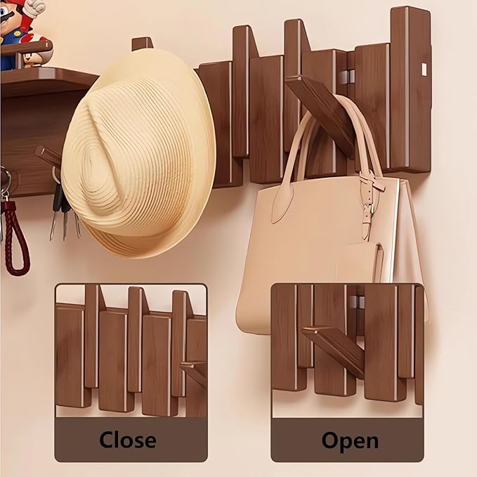 Wall Mounted Coat RackHooks Piano Key Hangers Natural Solid Wood Hanger Non-Woven Fabric Clothes Hangers for Closet, Kitchen, Bedroom, Bathroom, Entryway (Innovate-Beech, 6 Hooks)