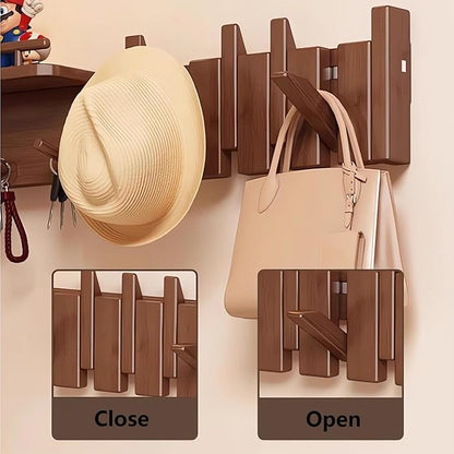 Wall Mounted Coat RackHooks Piano Key Hangers Natural Solid Wood Hanger Non-Woven Fabric Clothes Hangers for Closet, Kitchen, Bedroom, Bathroom, Entryway (Innovate-Walnut, 8 Hooks)