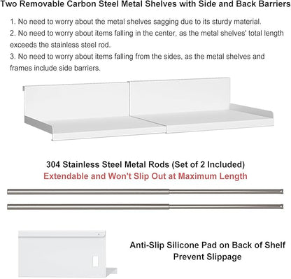 Expandable Under Cabinet Shelf Organizer with 0.94-Inch Thick Clips, Heavy Duty Extendable Under Shelf Storage Basket for Pantry or Laundry Room, White, 1 Pack, Interior: 4.13" H x 7.2" D